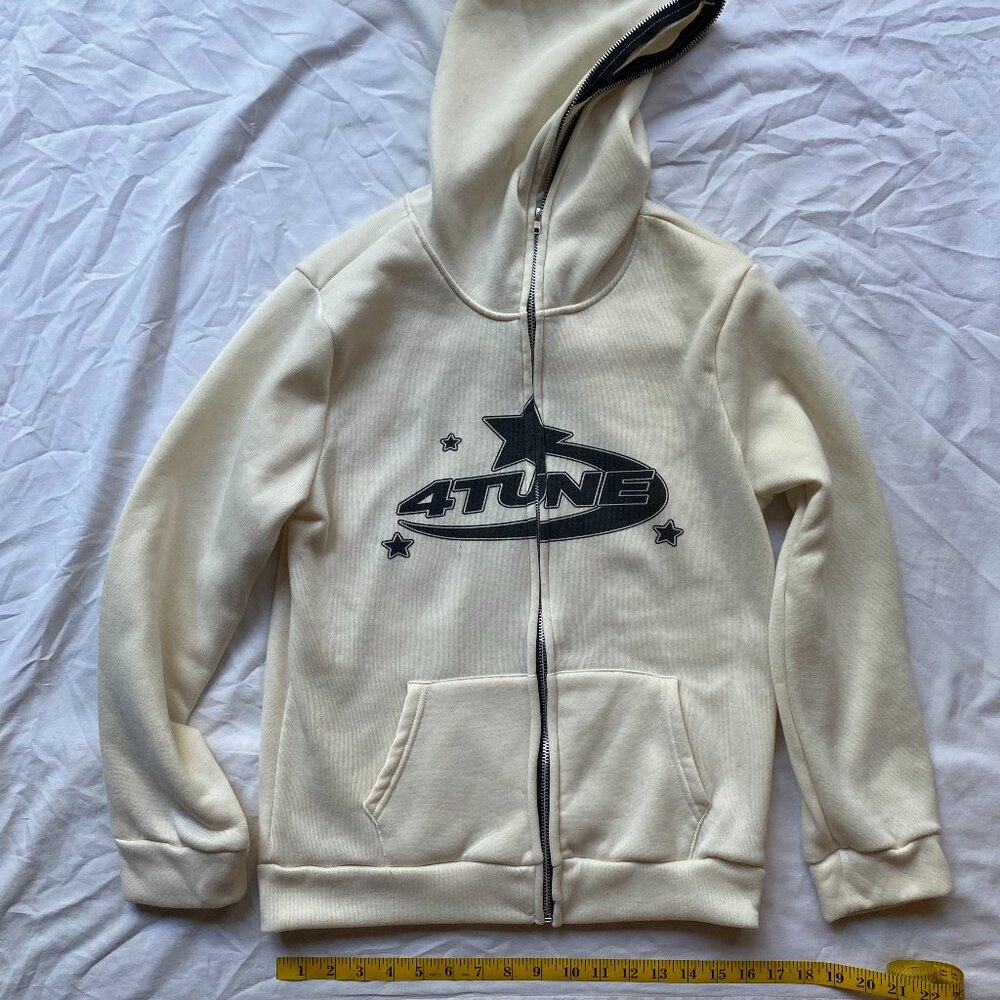 4Tune ivory zip up hooded sweatshirt jacket, Small